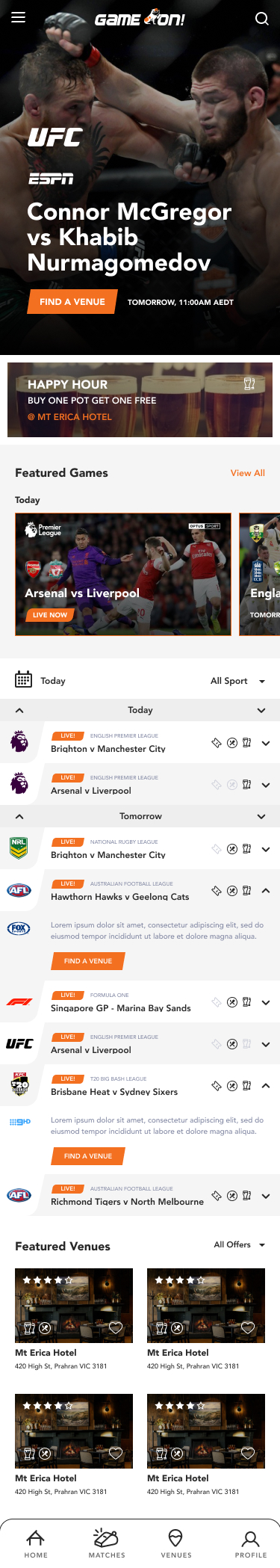 Game On — Live Schedule