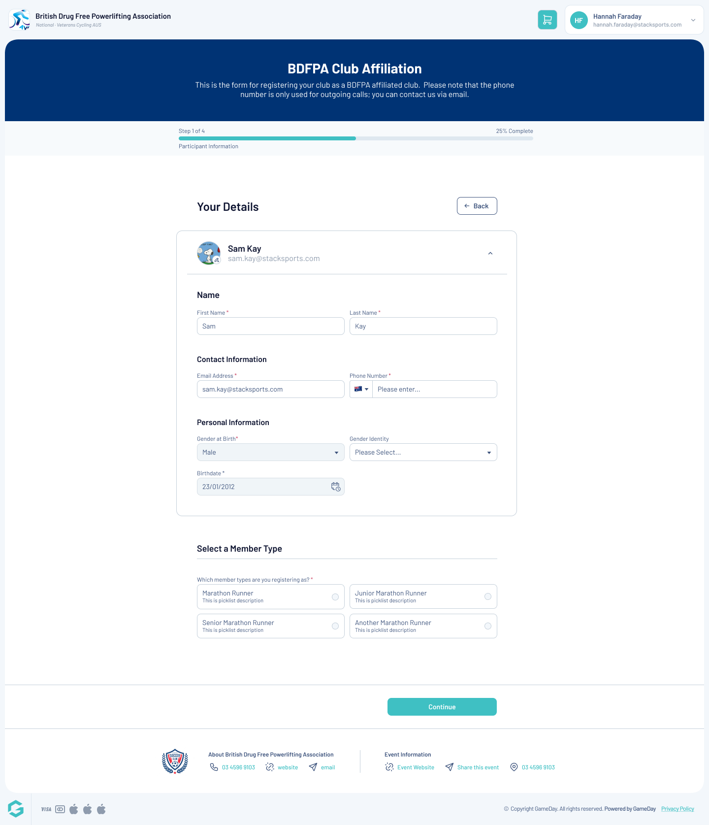 GameDay — Participant Registration