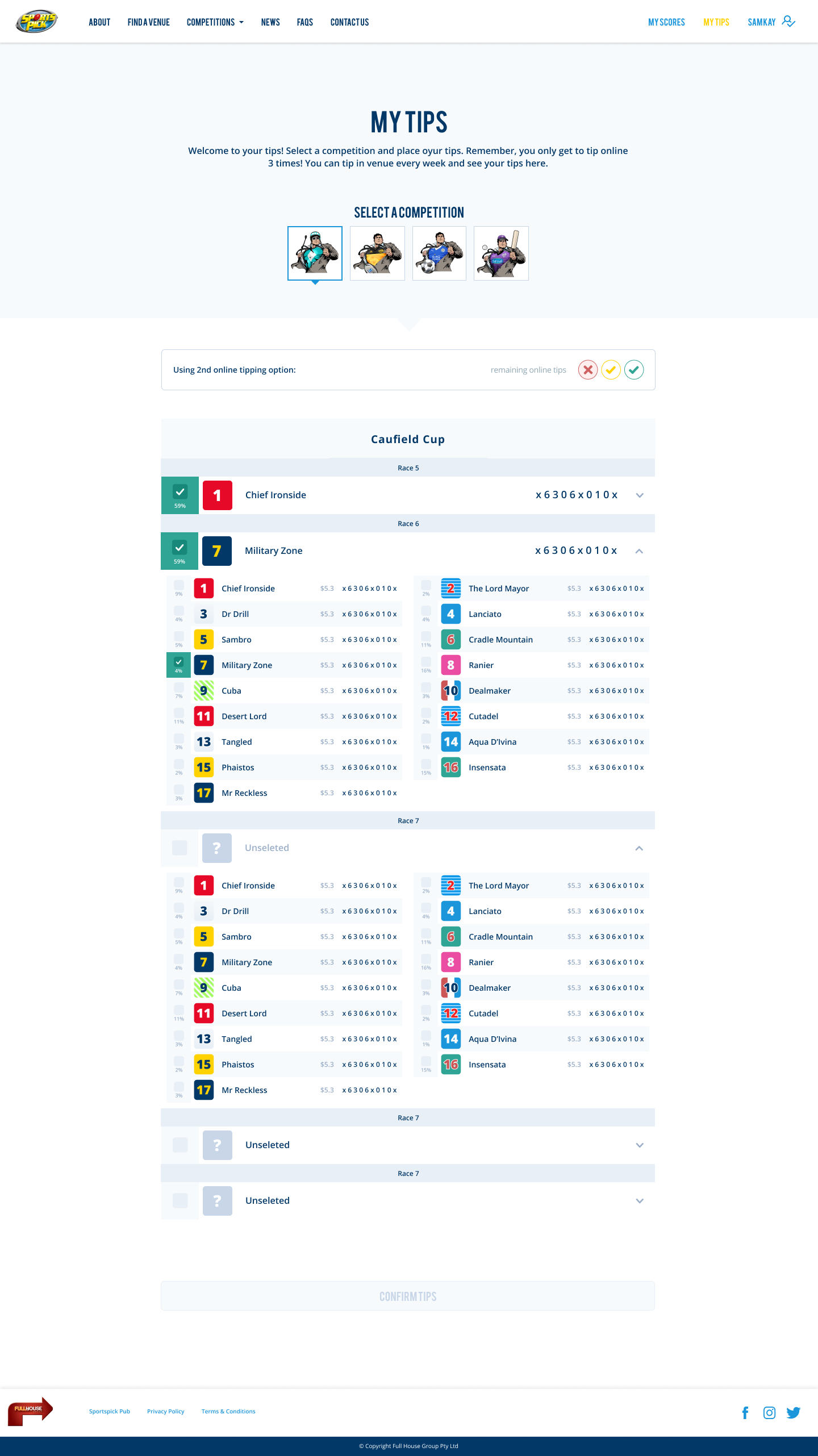 Sports Pick screen 1