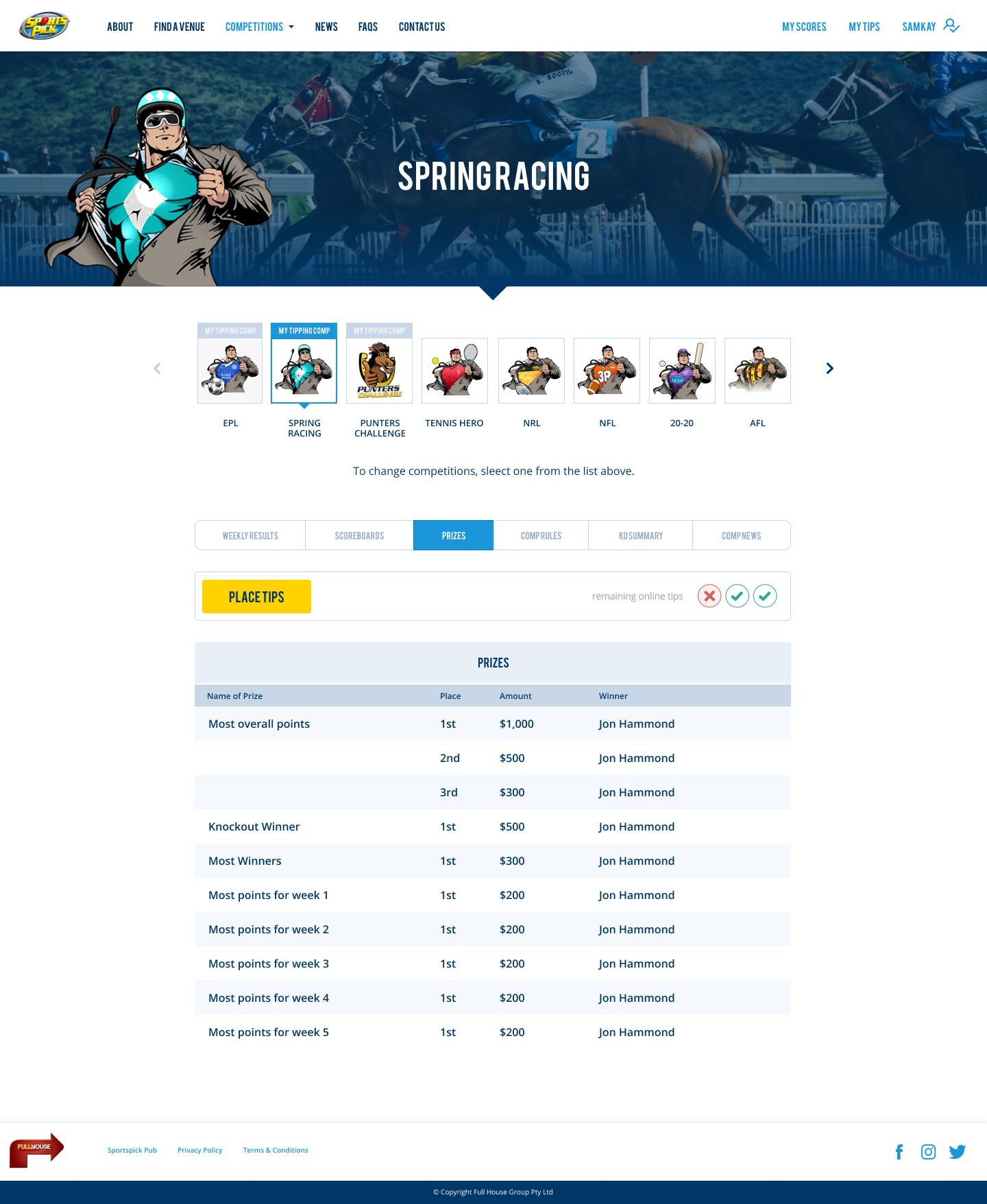 Sports Pick screen 2